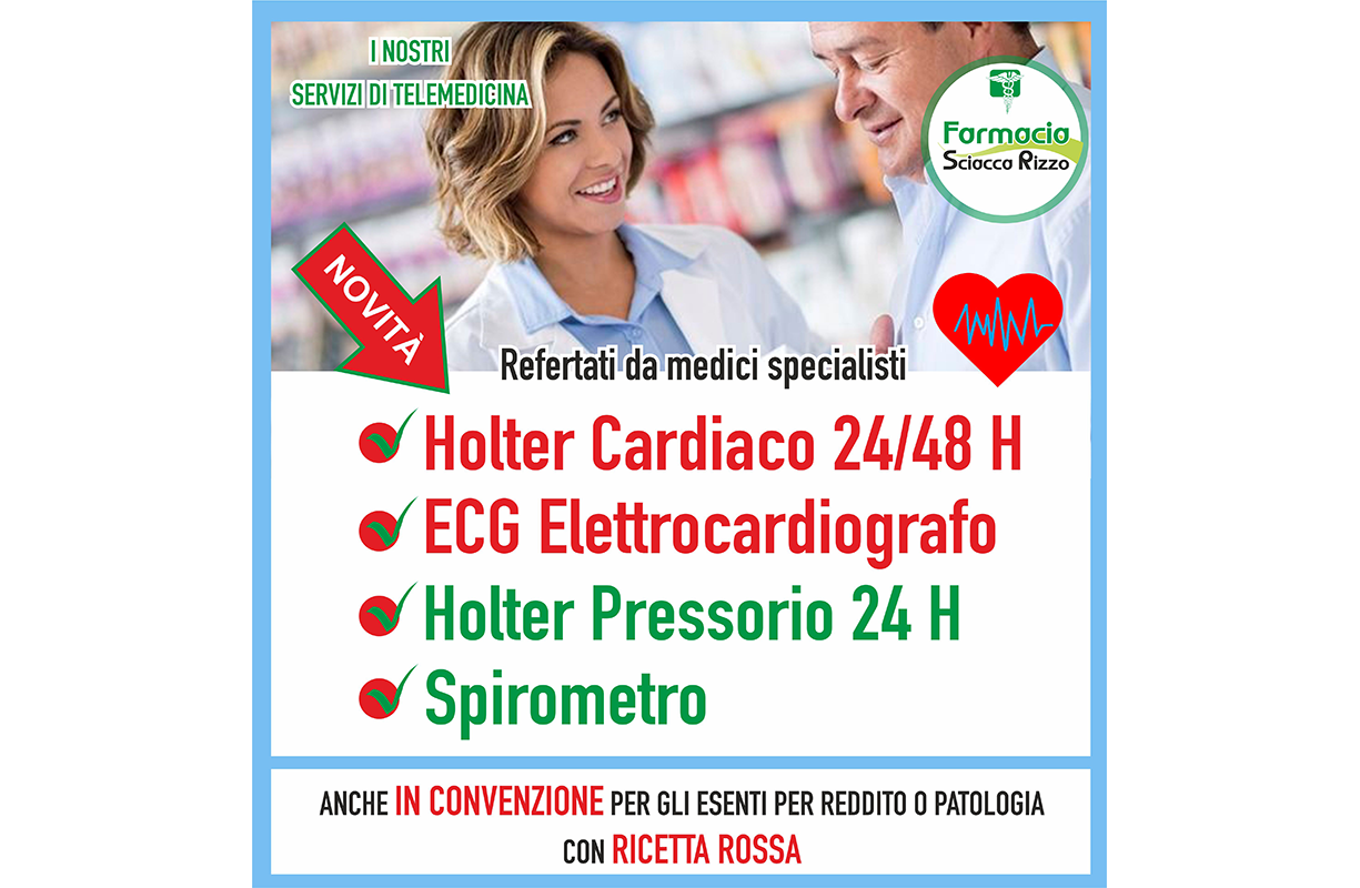 Farmacia convenzionata con il servizio sanitario per Holter cardiaco, Holter pressorio, ECG elettrocardiogramma e spirometria!